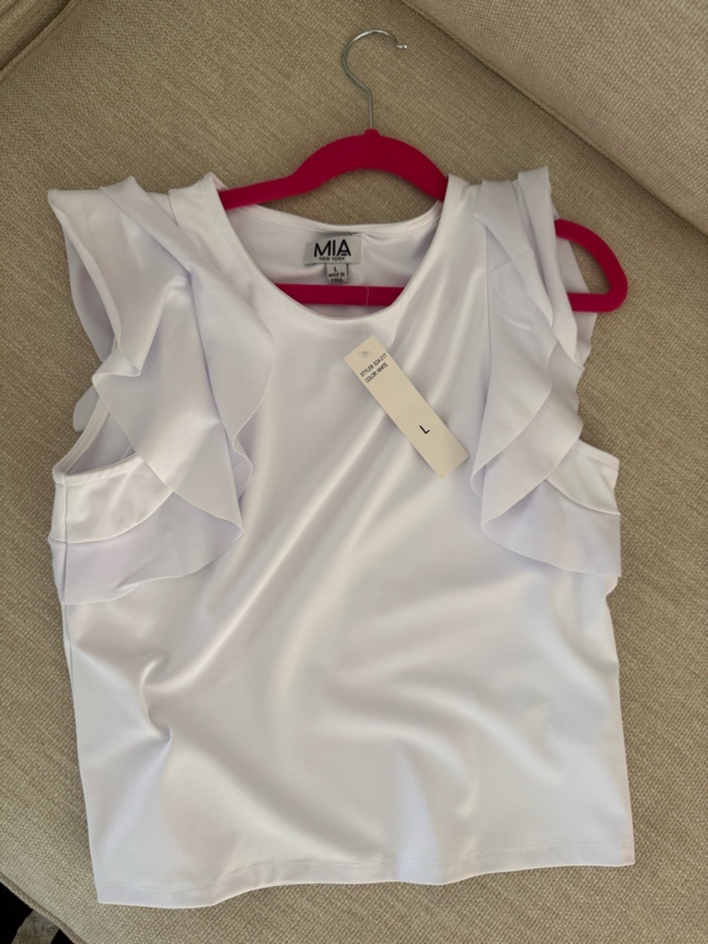 MIA White Sleeveless Ruffle-Shoulder Camisole